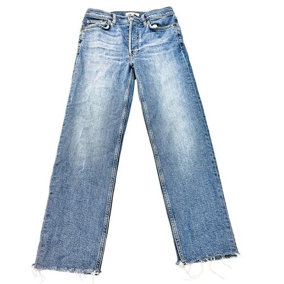 Re/Done 70's Stove Pipe Raw Hem Medium Wash Button Fly Denim Jeans Size 27 - Picture 2 of 9